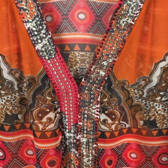 Joseph Ribkoff Bulgaria 🇧🇬 Made Semi Sheer Beaded Rhinestone V neck Top Size 4 - Picture 10 of 14